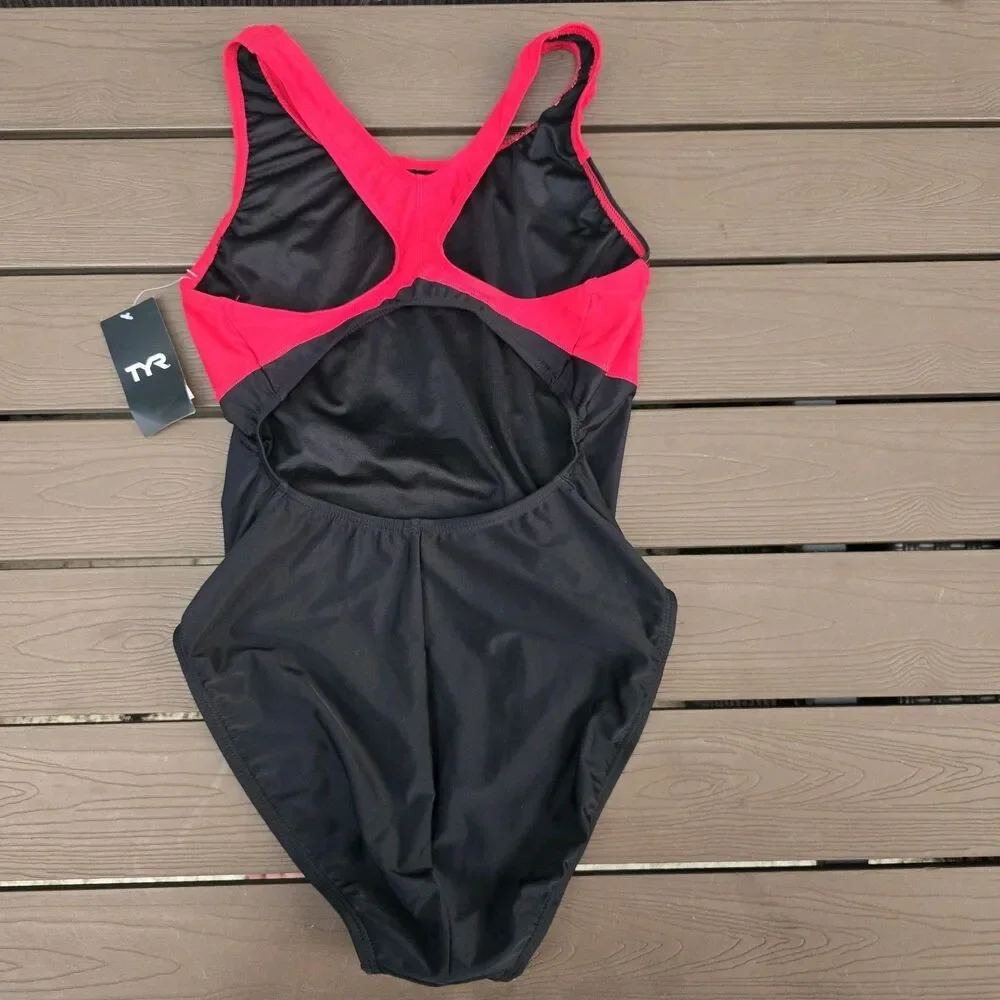TYR Women's Durafast Alliance Splice  Maxfit Swimsuit Black/red Size 40 New